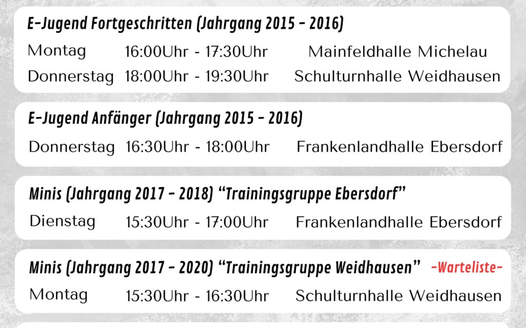 Aktualisierte Trainingszeiten im Kinderhandball